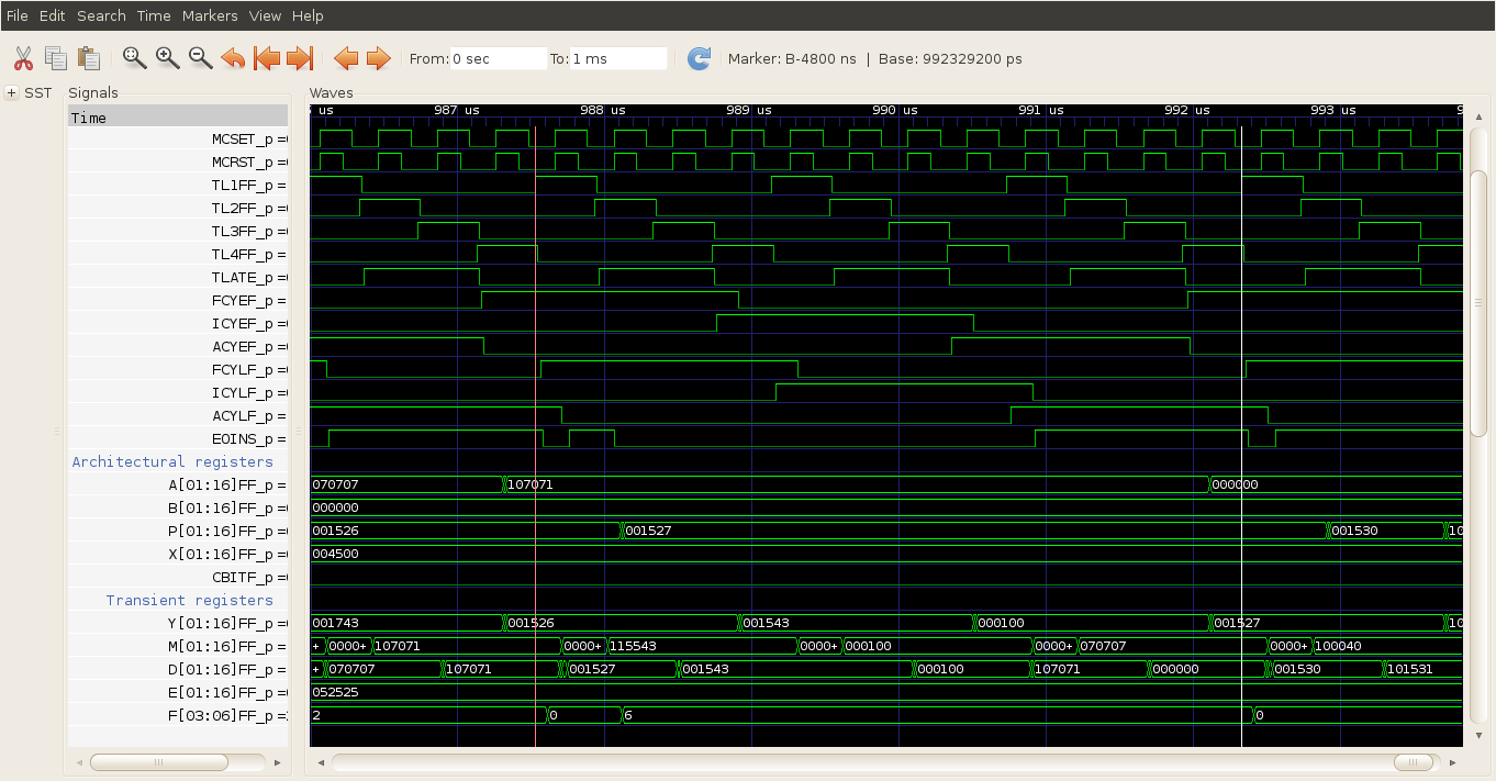 GTKWave view of H316 gate simulation results.